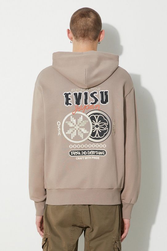 Βαμβακερή μπλούζα Evisu Double Kamon EMB στάμπα μπεζ 2EAHTM3SW1076RXCT