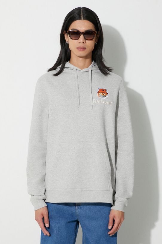 Bavlnená mikina Barbour x Maison Kitsune Fox Head Hoodie bavlna sivá MOL0569