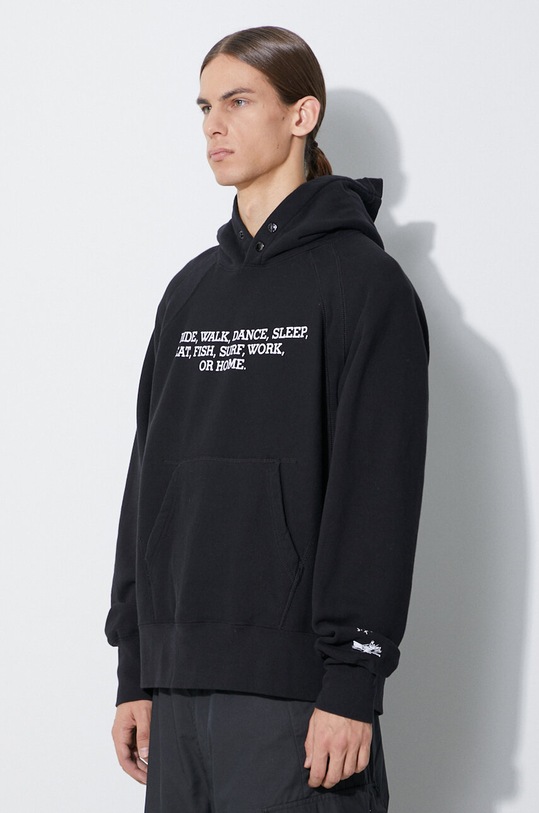 Βαμβακερή μπλούζα Engineered Garments Raglan Hoodie μαύρο 23F1B021.NP098