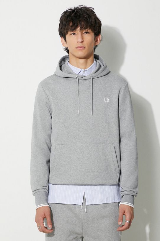 Бавовняна кофта Fred Perry з капюшоном сірий M2643.R49