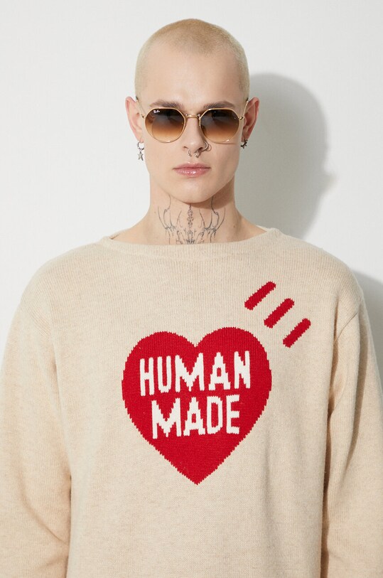 Пуловер с вълна Human Made Heart Knit Sweater HM26CS030 бежов