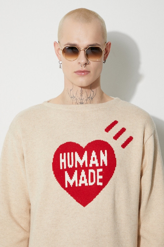 Human Made wool blend jumper Heart Knit Sweater HM26CS030 beige