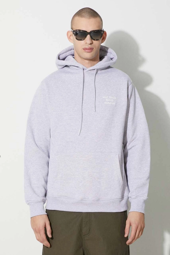 Bavlněná mikina Drôle de Monsieur Le Hoodie Slogan C.HO143.CO093.GY šedá AW23