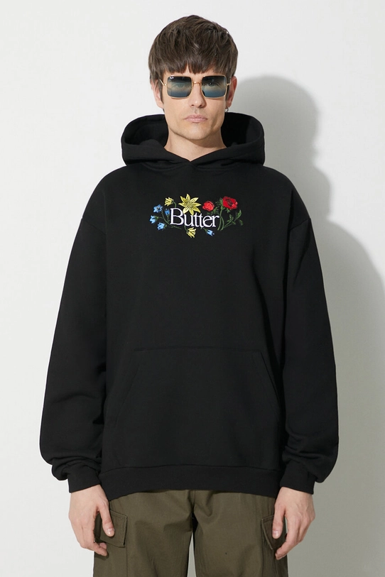 Суичър Butter Goods Floral Embroidered Pullover Hood щампа черен BGQ423D11404