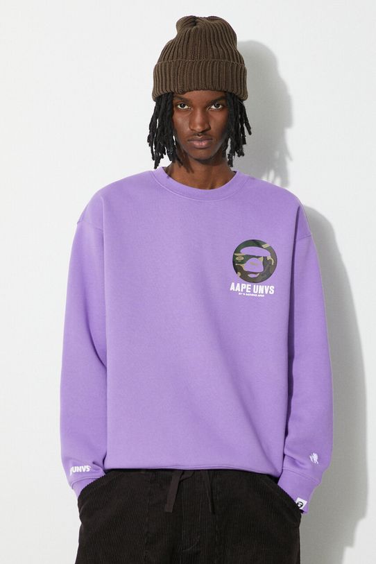 AAPE bluza Loose Fit Crewneck Back X-Bone violet ASWA324