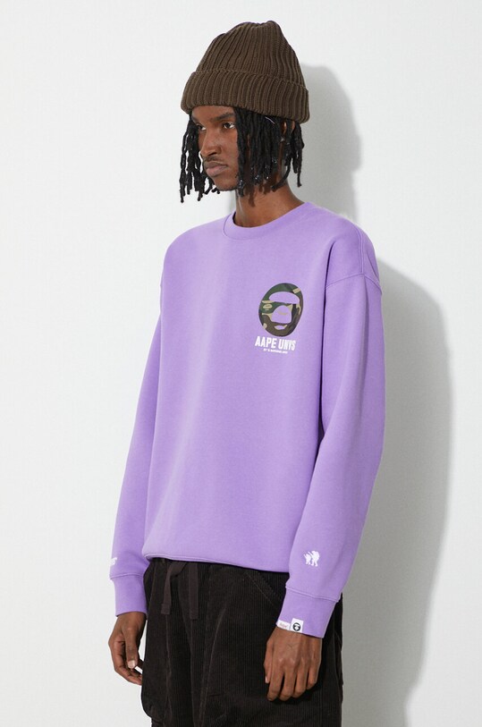 AAPE felpa Loose Fit Crewneck Back X-Bone ASWA324 violetto