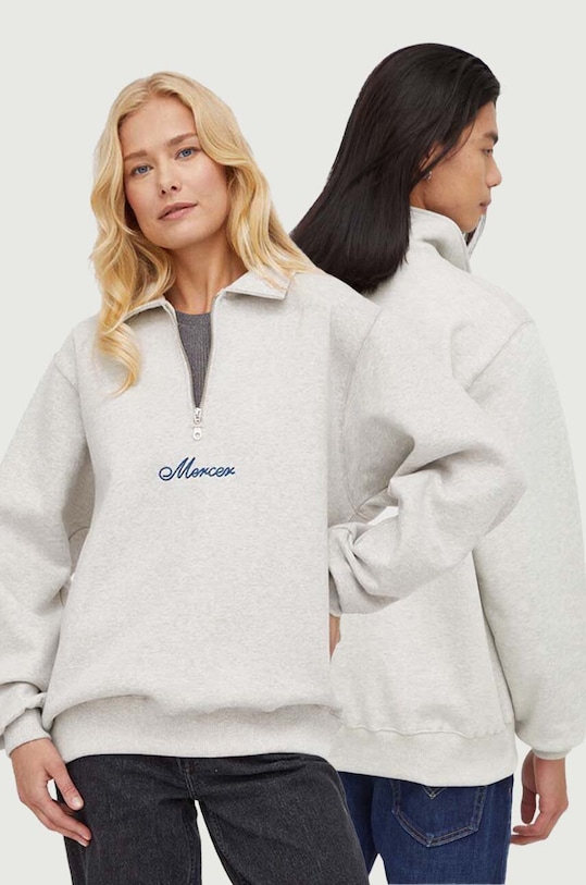 The Mercer Brand bluza bawełniana aplikacja szary MEAP233012