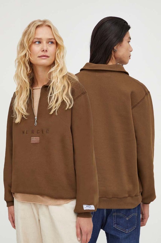 The Mercer Brand bluza bawełniana aplikacja brązowy MEAP233013