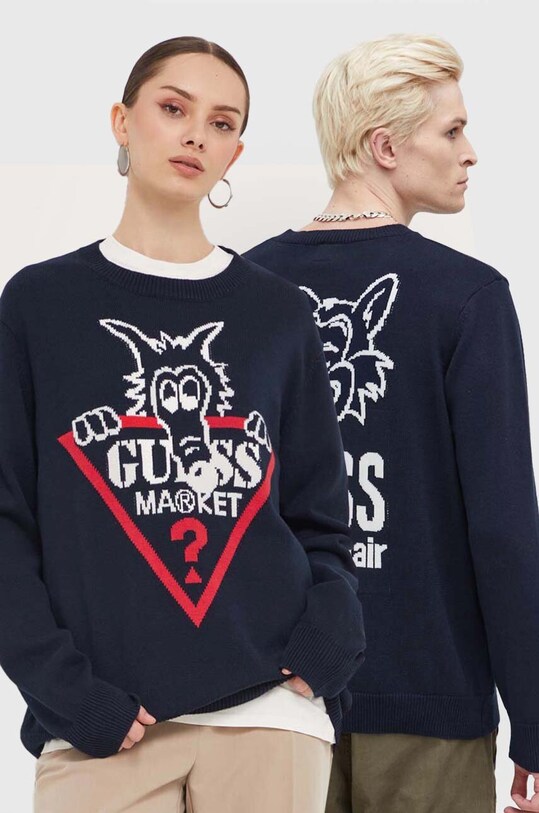 Guess Originals sweter bawełniany wzorzyste granatowy M3BR51Z3A60