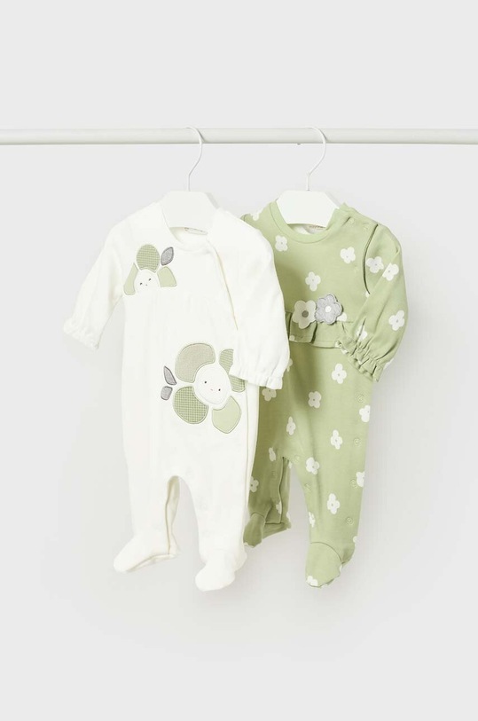Mayoral Newborn pajacyk niemowlęcy bawełniany 2-pack Produkt niemowlęcy zielony 2734.2A.Newborn.9BYX