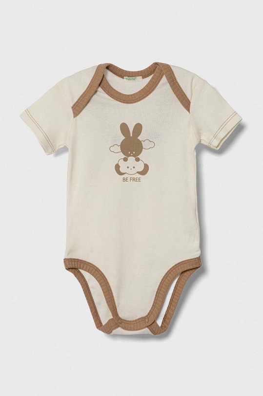 United Colors of Benetton body bawełniane niemowlęce 2-pack 3GI70B00H.W.SEASONAL beżowy AW23