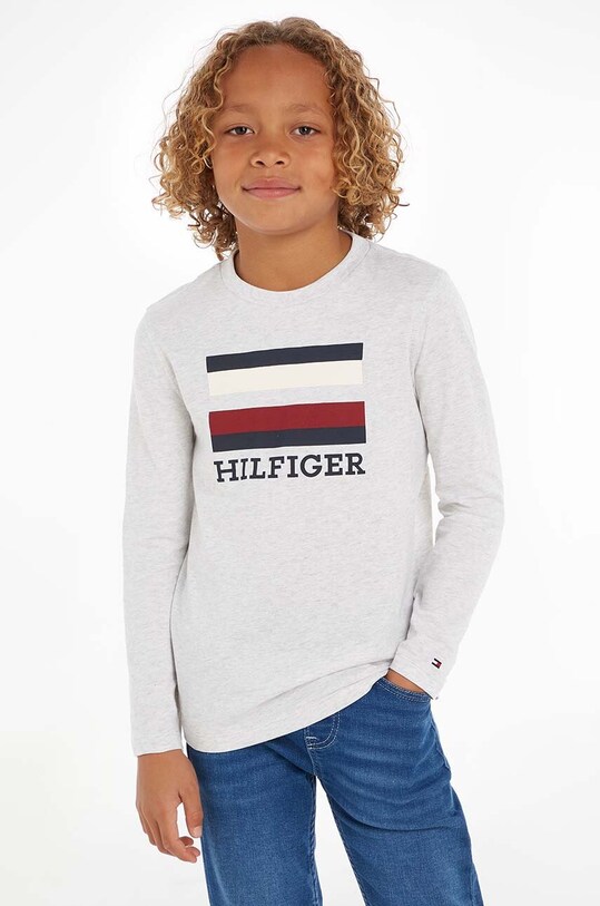 Παιδικό βαμβακερό μακρυμάνικο Tommy Hilfiger στάμπα γκρί KB0KB08331.128.176.9BYX