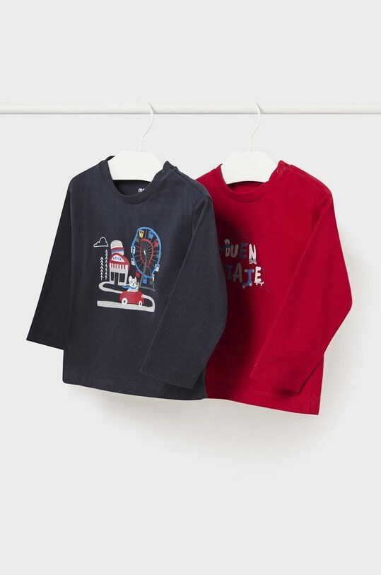 Mayoral longsleeve bawełniany niemowlęcy 2-pack nadruk czerwony 2022.3F.Baby.9BYX