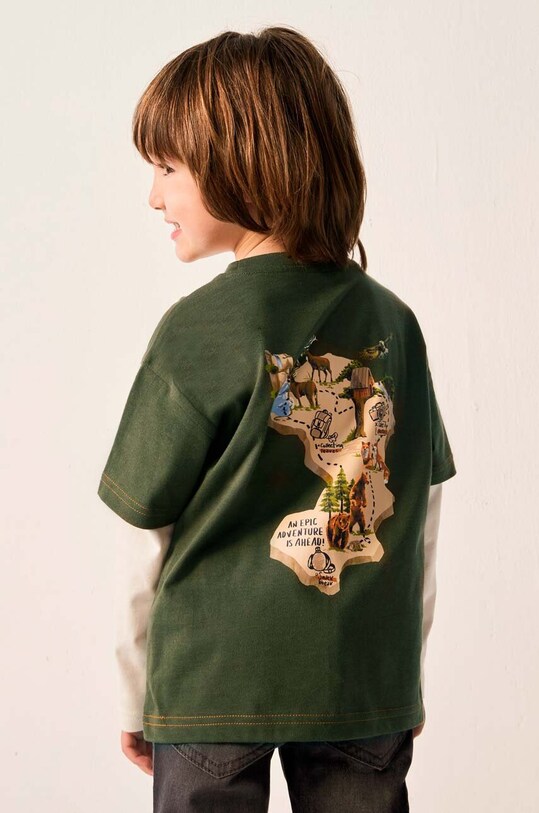 Mayoral longsleeve bawełniany dziecięcy 4022.5C.Mini.9BYX zielony AW23