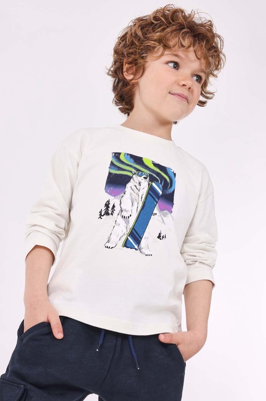 Mayoral longsleeve bawełniany dziecięcy nadruk beżowy 4038.5G.Mini.9BYX