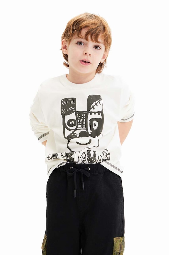 Desigual longsleeve bawełniany dziecięcy nadruk biały 23WBTK14