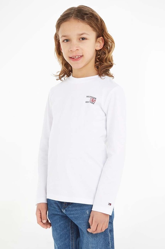 Tommy Hilfiger longsleeve bawełniany dziecięcy nadruk biały KB0KB08627.128.176.9BYX