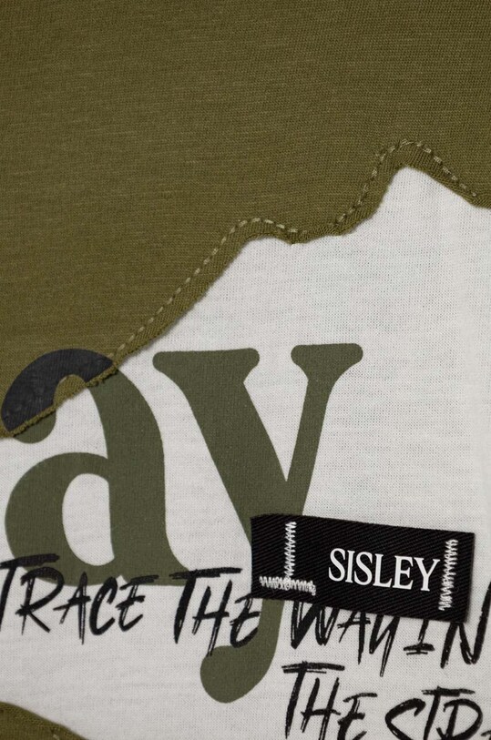 Хлопчик Дитячий бавовняний лонгслів Sisley 3VR5X103P.G.SEASONAL зелений
