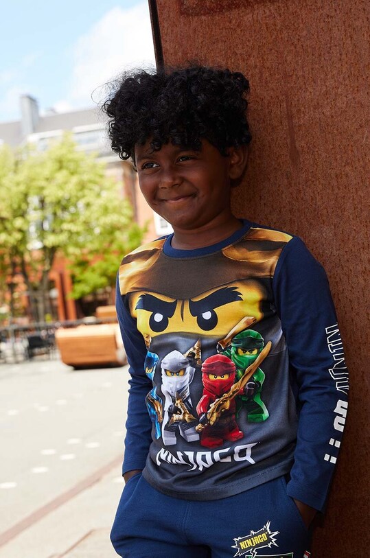Lego longsleeve din bumbac pentru copii print bleumarin 12010946