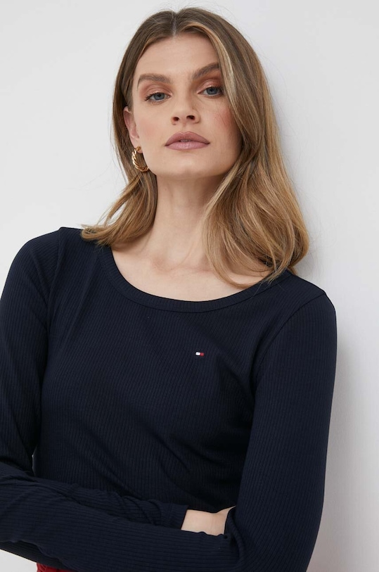 Tričko s dlouhým rukávem Tommy Hilfiger námořnická modř WW0WW38869
