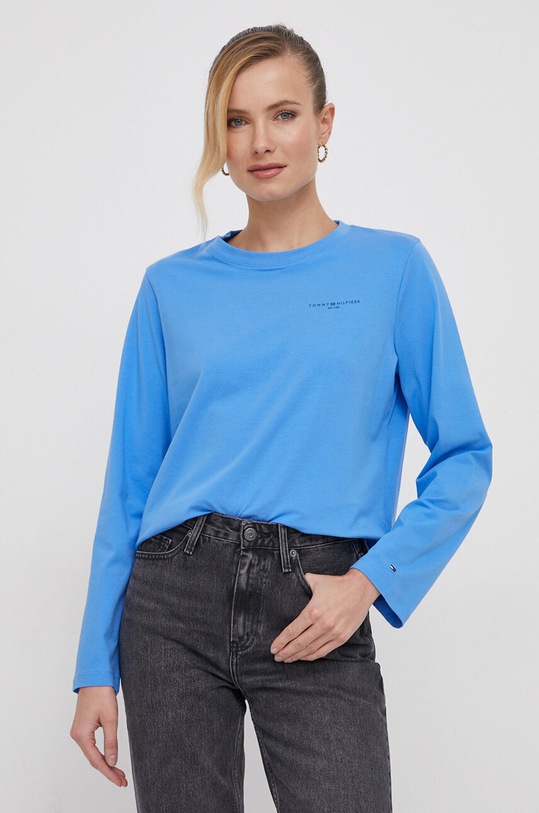 Tommy Hilfiger longsleeve z elastanem niebieski WW0WW39784