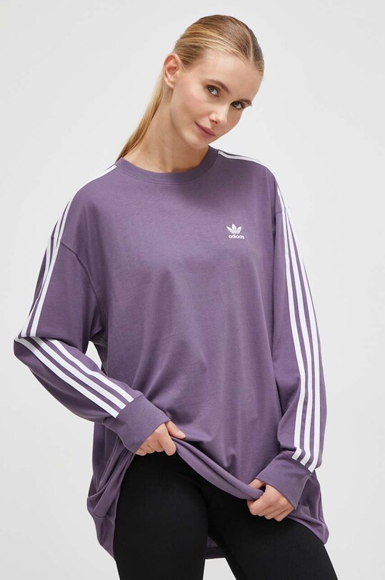 Bavlnené tričko s dlhým rukávom adidas Originals relaxed fialová IL3870