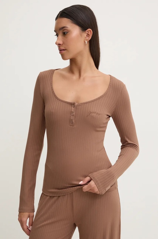 Odzież Guess longsleeve lounge O3BP01.KBXB2 brązowy