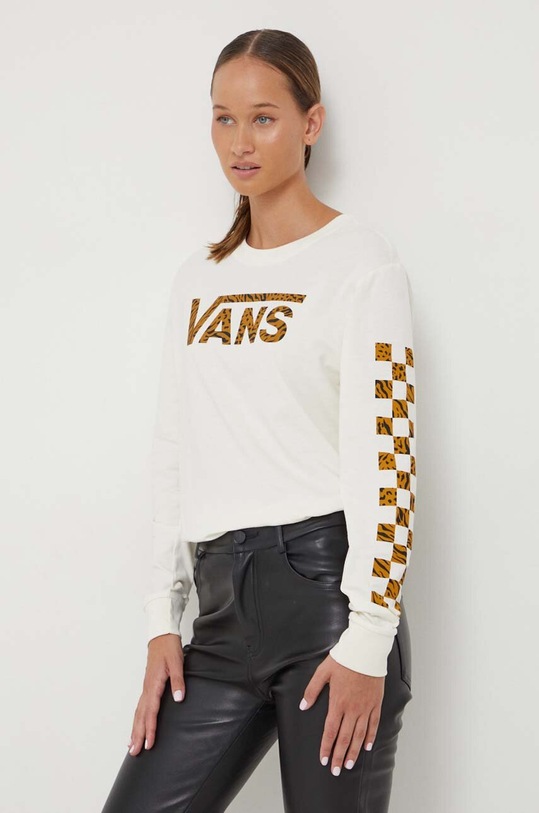 Vans longsleeve bawełniany nadruk beżowy VN000ADUFS81