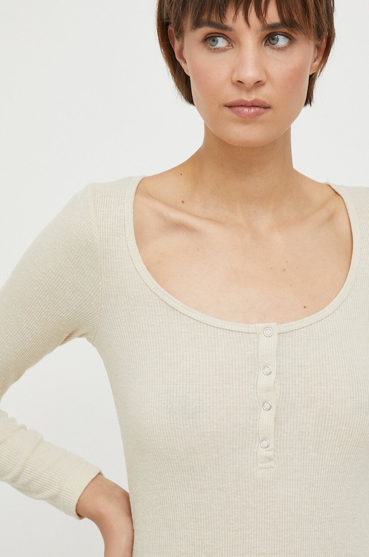 Tričko s dlhým rukávom s prímesou ľanu Pepe Jeans Colby slim béžová PL505692.847