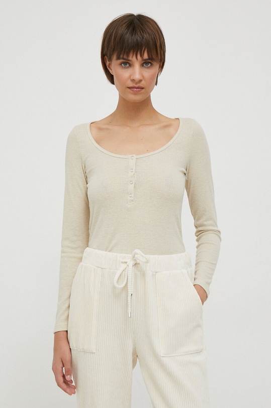 Tričko s dlhým rukávom s prímesou ľanu Pepe Jeans Colby PL505692.847 béžová AW23