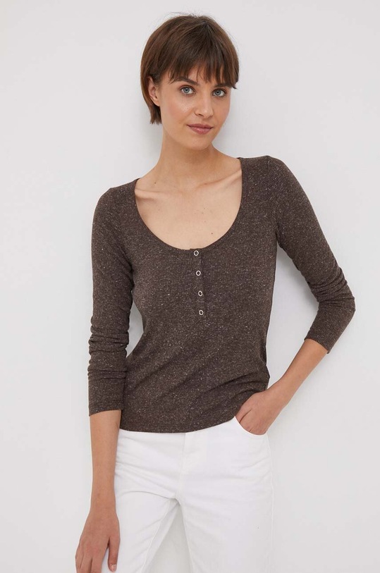 Pepe Jeans longsleeve z domieszką lnu Colby okrągły brązowy PL505692.874