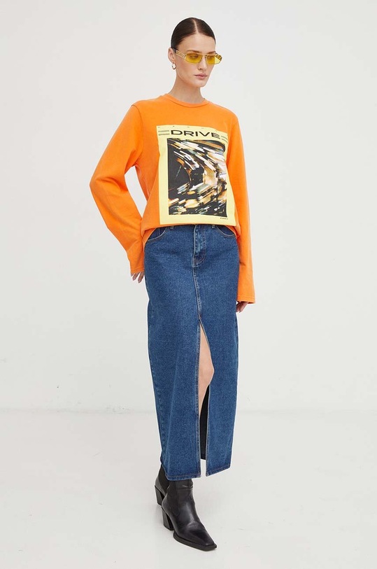 Βαμβακερή μπλούζα με μακριά μανίκια Résumé 18771067 πορτοκαλί AW23