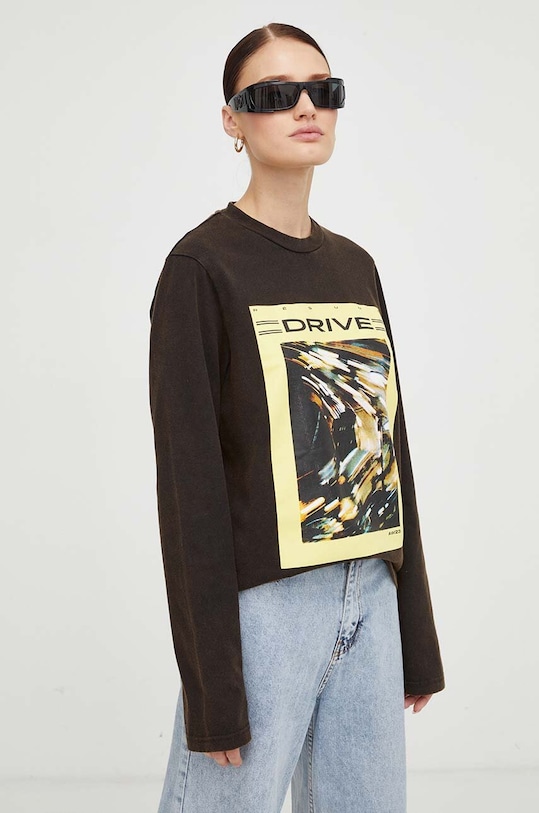 Résumé top a maniche lunghe in cotone sovrastampa nero 18771067