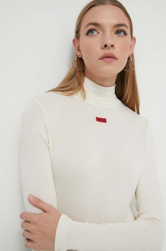 Tričko s dlhým rukávom HUGO slim béžová 50500495