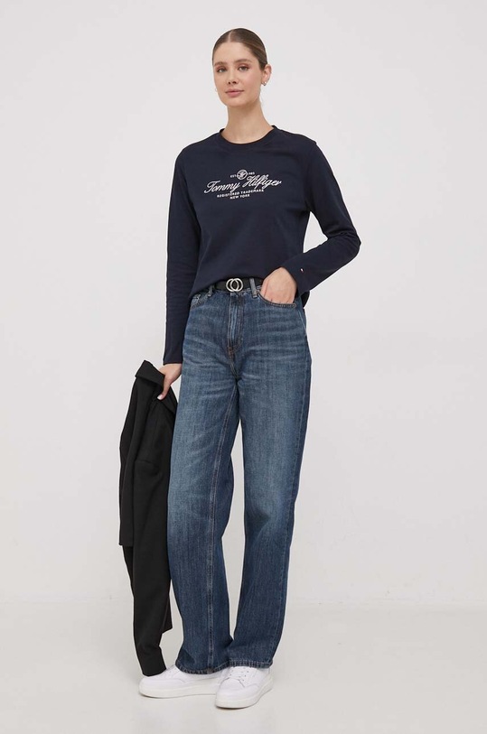 Tommy Hilfiger longsleeve bawełniany WW0WW40292 granatowy AW23