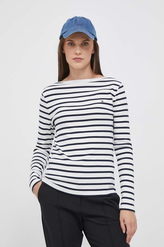 Pamučna majica dugih rukava Tommy Hilfiger bez uzorka bijela WW0WW40829