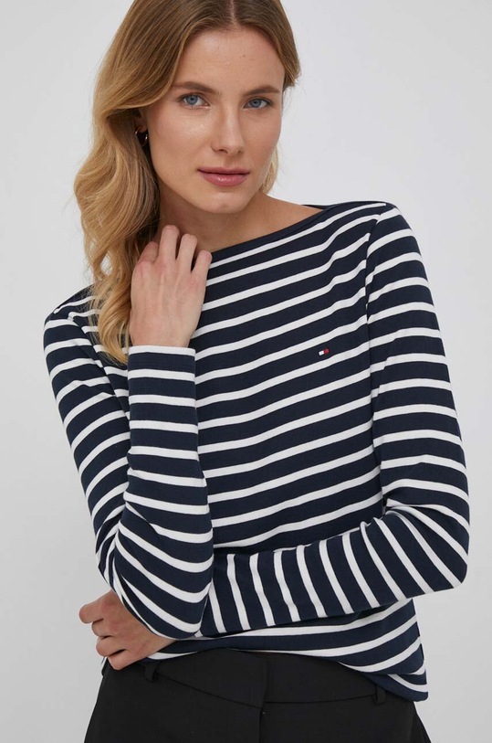 Pamučna majica dugih rukava Tommy Hilfiger bez uzorka mornarsko plava WW0WW40829