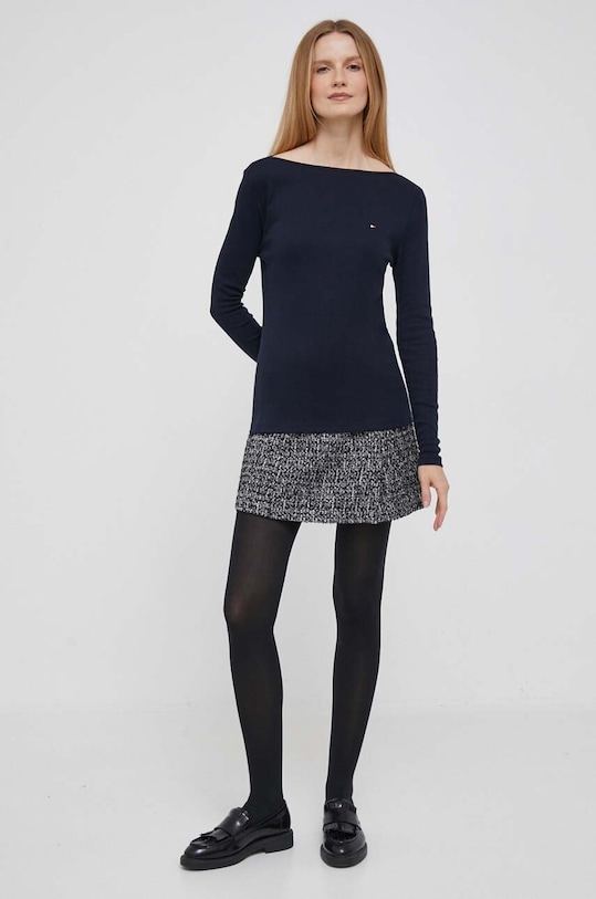 Βαμβακερή μπλούζα με μακριά μανίκια Tommy Hilfiger WW0WW40829 σκούρο μπλε AW23