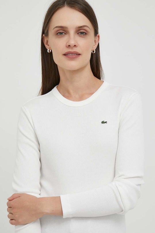 Bavlnené tričko s dlhým rukávom Lacoste biela TF1692