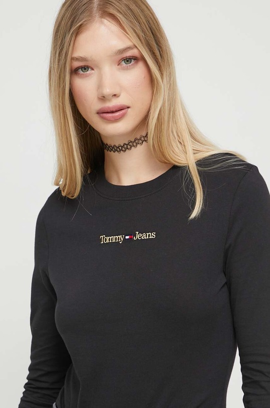 Βαμβακερή μπλούζα με μακριά μανίκια Tommy Jeans μαύρο DW0DW16439
