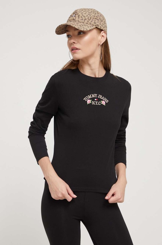 Tommy Jeans longsleeve bawełniany regular czarny DW0DW16448