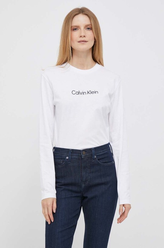 Calvin Klein top a maniche lunghe in cotone sovrastampa bianco K20K206812