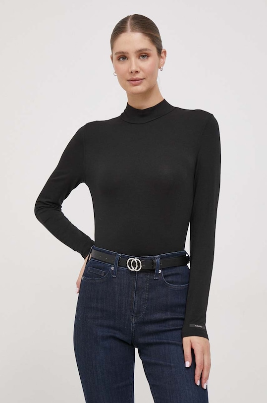 Calvin Klein longsleeve z elastanem czarny K20K206067