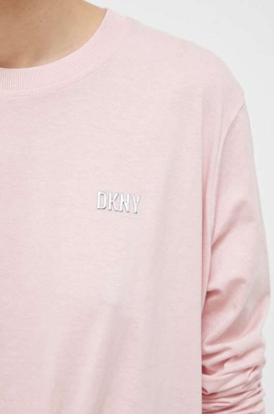 Bavlněné tričko s dlouhým rukávem Dkny DP3T9061 růžová