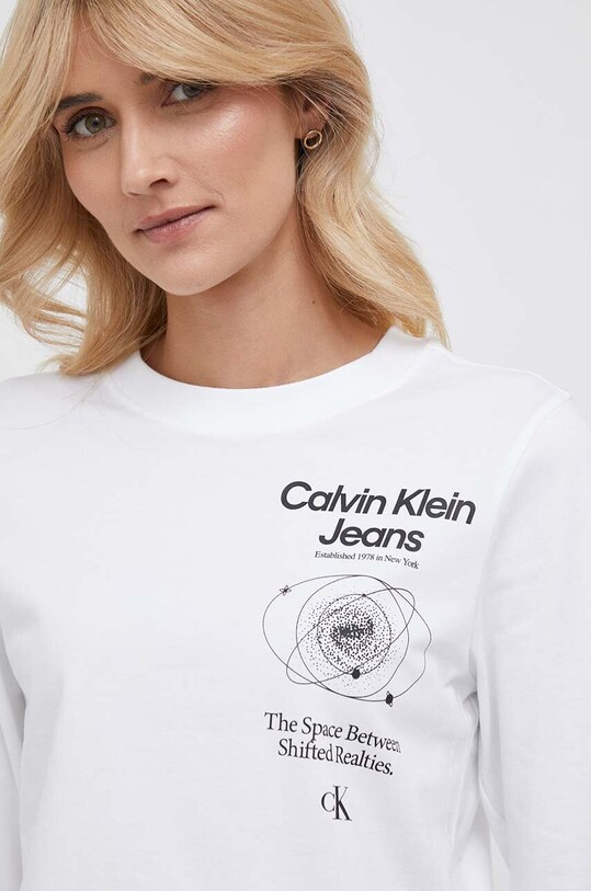 Majica z dolgimi rokavi Calvin Klein Jeans Potisk bela J20J222045