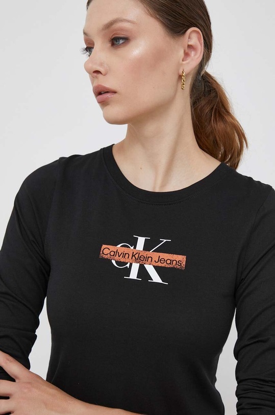 Bavlnené tričko s dlhým rukávom Calvin Klein Jeans čierna J20J222717