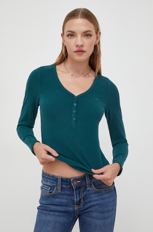 Tričko s dlouhým rukávem Hollister Co. slim zelená KI339.3453.300