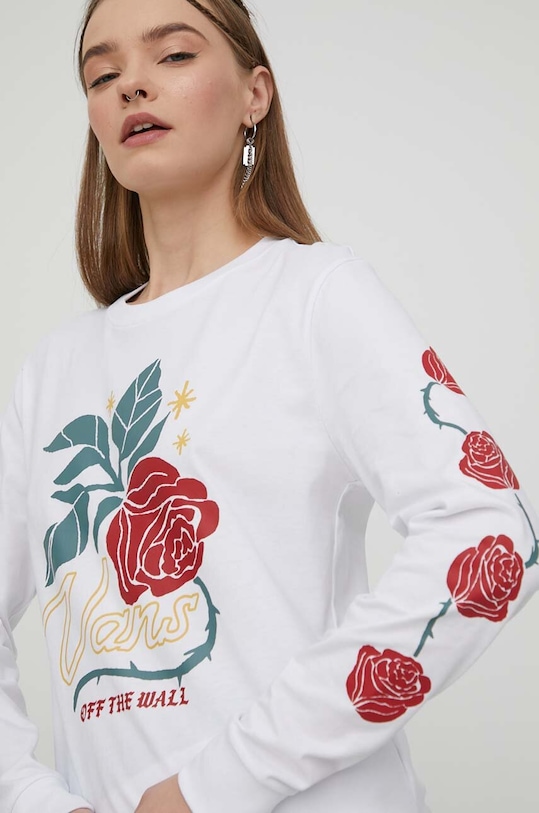 Vans longsleeve din bumbac alb VN000F37WHT1