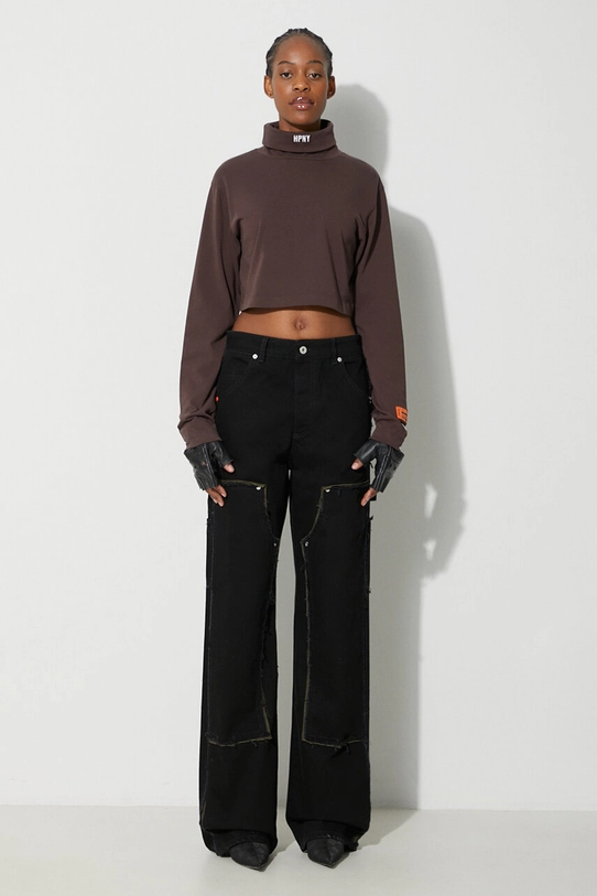 Heron Preston cotton longsleeve top Hpny Crop Ls Rollneck HWAB026F23JER0016001 brown AW23