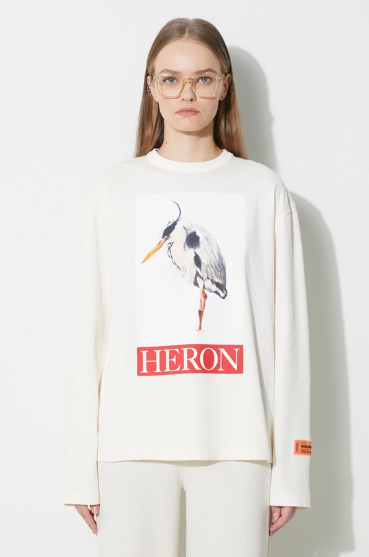 Heron Preston cotton longsleeve top Heron Bird Painted Ls Tee relaxed beige HWAB027F23JER0020425